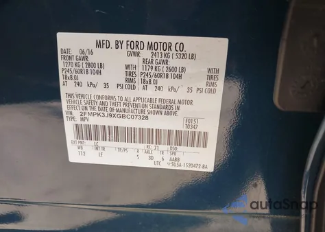 2016 Ford Edge Sel из США, поврежденный, VIN 2FMPK3J9XGBC07328